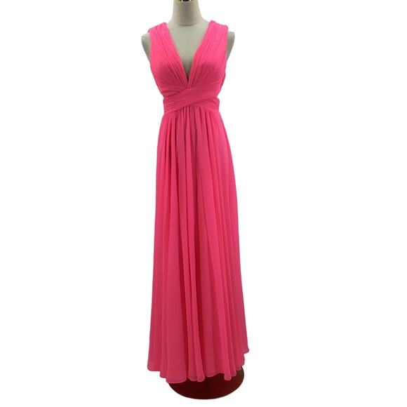 LULU'S SZ XS Pink Vivid Imagination Sleeveless Plunge V-Neck Maxi Dress NEW B33 - Picture 1 of 7
